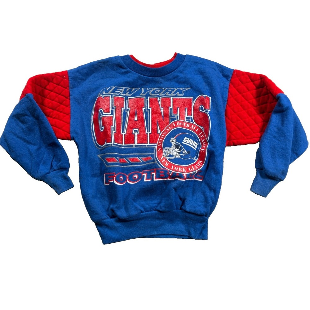 Vtg 90s New York Giants Sweatshirt Kids Size 7 USA Quilted Shoulder Crewneck NFL